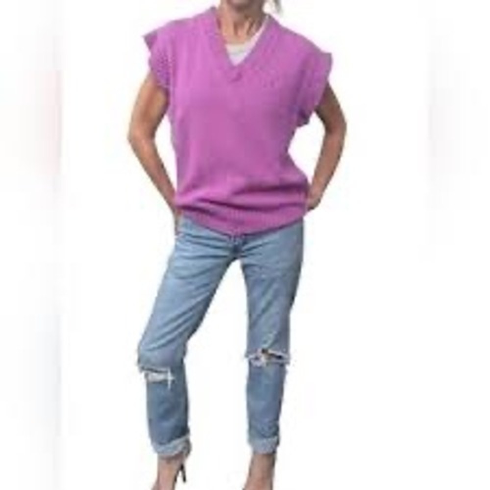 Ksubi Magenta Pink V-Neck Knit Sweater Vest Wool Cashmere Blend Small Oversized